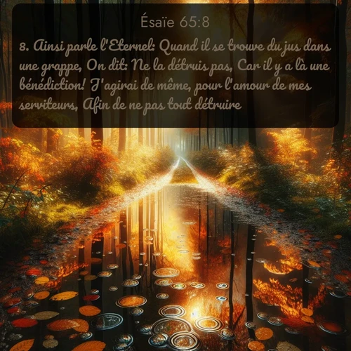 Segond Ésaïe  ; image nature: image avec le verset biblique :Ainsi parle l&#039;Eternel: Quand il se trouve du jus dans une grappe, On dit: Ne la détruis pas, Car il y a là une bénédiction! J&#039;agirai de même, pour l&#039;amour de mes serviteurs, Afin de ne pas tout détruire. ;  ; 65:8