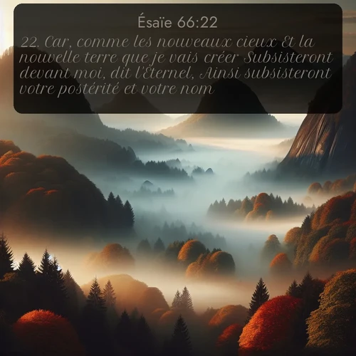 Segond Ésaïe  ; image nature: image avec le verset biblique :Car, comme les nouveaux cieux Et la nouvelle terre que je vais créer Subsisteront devant moi, dit l&#039;Eternel, Ainsi subsisteront votre postérité et votre nom. ;  ; 66:22