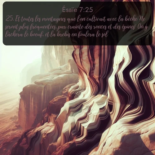 Segond Ésaïe  ; image nature: image avec le verset biblique :Et toutes les montagnes que l&#039;on cultivait avec la bêche Ne seront plus fréquentées, par crainte des ronces et des épines: On y lâchera le boeuf, et la brebis en foulera le sol. ;  ; 7:25