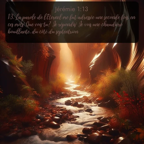 Segond Jérémie  ; image nature: image avec le verset biblique :La parole de l&#039;Eternel me fut adressée une seconde fois, en ces mots: Que vois-tu? Je répondis: Je vois une chaudière bouillante, du côté du septentrion. ;  ; 1:13
