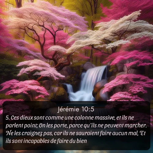 Segond Jérémie  ; image nature: image avec le verset biblique :Ces dieux sont comme une colonne massive, et ils ne parlent point; On les porte, parce qu&#039;ils ne peuvent marcher. Ne les craignez pas, car ils ne sauraient faire aucun mal, Et ils sont incapables de faire du bien. ;  ; 10:5