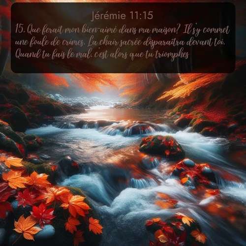 Segond Jérémie  ; image nature: image avec le verset biblique :Que ferait mon bien-aimé dans ma maison? Il s&#039;y commet une foule de crimes. La chair sacrée disparaîtra devant toi. Quand tu fais le mal, c&#039;est alors que tu triomphes! ;  ; 11:15
