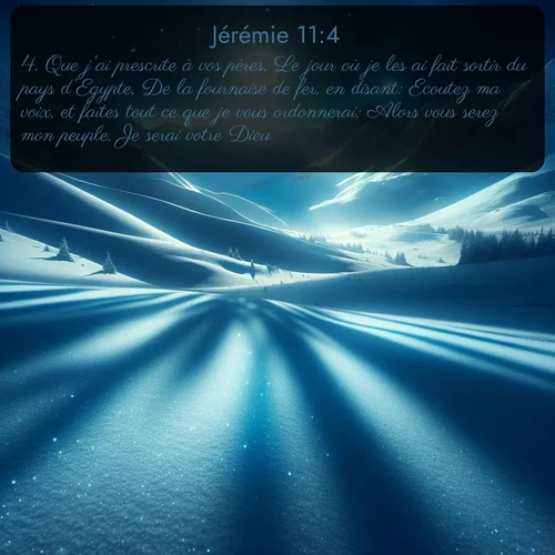Segond Jérémie  ; image nature: image avec le verset biblique :Que j&#039;ai prescrite à vos pères, Le jour où je les ai fait sortir du pays d&#039;Egypte, De la fournaise de fer, en disant: Ecoutez ma voix, et faites tout ce que je vous ordonnerai; Alors vous serez mon peuple, Je serai votre Dieu, ;  ; 11:4