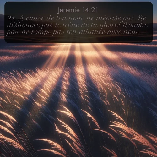 Segond Jérémie  ; image nature: image avec le verset biblique :A cause de ton nom, ne méprise pas, Ne déshonore pas le trône de ta gloire! N&#039;oublie pas, ne romps pas ton alliance avec nous! ;  ; 14:21