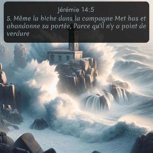 Segond Jérémie  ; image nature: image avec le verset biblique :Même la biche dans la campagne Met bas et abandonne sa portée, Parce qu&#039;il n&#039;y a point de verdure. ;  ; 14:5