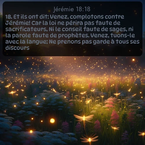 Segond Jérémie  ; image nature: image avec le verset biblique :Et ils ont dit: Venez, complotons contre Jérémie! Car la loi ne périra pas faute de sacrificateurs, Ni le conseil faute de sages, ni la parole faute de prophètes. Venez, tuons-le avec la langue; Ne prenons pas garde à tous ses discours! ;  ; 18:18