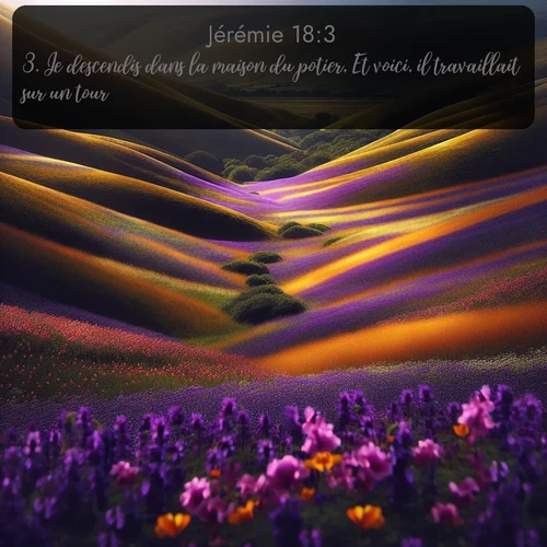 Segond Jérémie  ; image nature: image avec le verset biblique :Je descendis dans la maison du potier, Et voici, il travaillait sur un tour. ;  ; 18:3