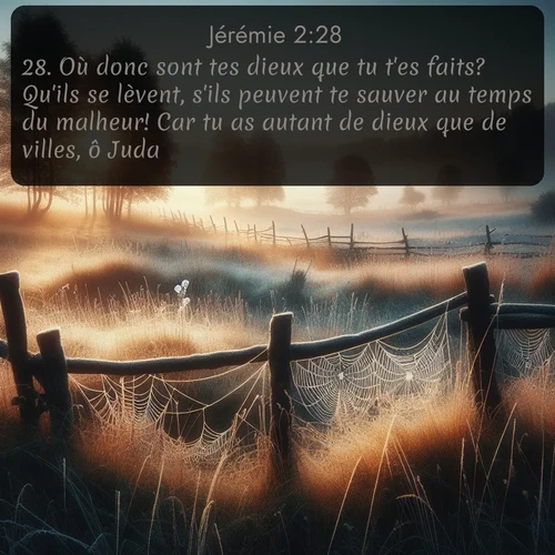 Segond Jérémie  ; image nature: image avec le verset biblique :Où donc sont tes dieux que tu t&#039;es faits? Qu&#039;ils se lèvent, s&#039;ils peuvent te sauver au temps du malheur! Car tu as autant de dieux que de villes, ô Juda! ;  ; 2:28