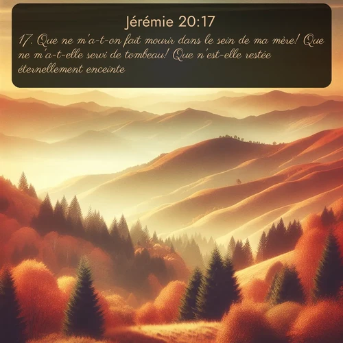 Segond Jérémie  ; image nature: image avec le verset biblique :Que ne m&#039;a-t-on fait mourir dans le sein de ma mère! Que ne m&#039;a-t-elle servi de tombeau! Que n&#039;est-elle restée éternellement enceinte! ;  ; 20:17