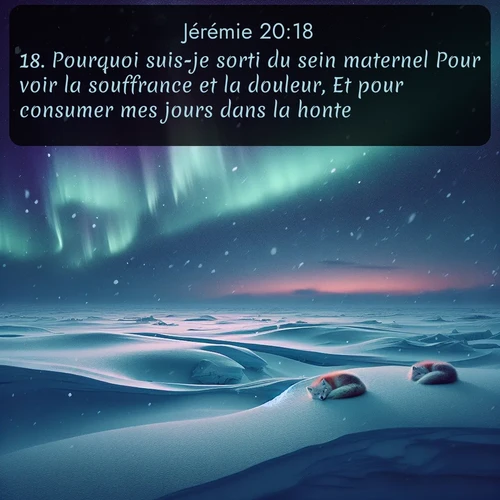 Segond Jérémie  ; image nature: image avec le verset biblique :Pourquoi suis-je sorti du sein maternel Pour voir la souffrance et la douleur, Et pour consumer mes jours dans la honte? ;  ; 20:18