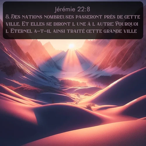 Segond Jérémie  ; image nature: image avec le verset biblique :Des nations nombreuses passeront près de cette ville, Et elles se diront l&#039;une à l&#039;autre: Pourquoi l&#039;Eternel a-t-il ainsi traité cette grande ville? ;  ; 22:8