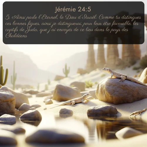 Segond Jérémie  ; image nature: image avec le verset biblique :Ainsi parle l&#039;Eternel, le Dieu d&#039;Israël: Comme tu distingues ces bonnes figues, ainsi je distinguerai, pour leur être favorable, les captifs de Juda, que j&#039;ai envoyés de ce lieu dans le pays des Chaldéens. ;  ; 24:5