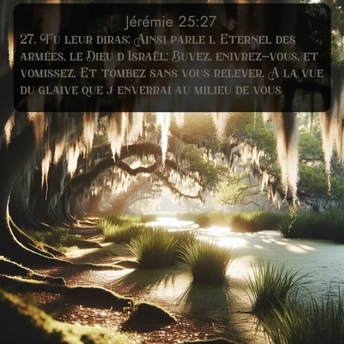 Segond Jérémie  ; image nature: image avec le verset biblique :Tu leur diras: Ainsi parle l&#039;Eternel des armées, le Dieu d&#039;Israël: Buvez, enivrez-vous, et vomissez, Et tombez sans vous relever, A la vue du glaive que j&#039;enverrai au milieu de vous! ;  ; 25:27