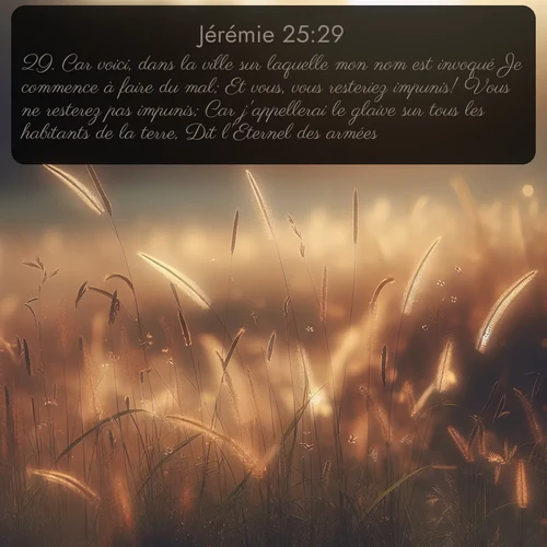Segond Jérémie  ; image nature: image avec le verset biblique :Car voici, dans la ville sur laquelle mon nom est invoqué Je commence à faire du mal; Et vous, vous resteriez impunis! Vous ne resterez pas impunis; Car j&#039;appellerai le glaive sur tous les habitants de la terre, Dit l&#039;Eternel des armées. ;  ; 25:29