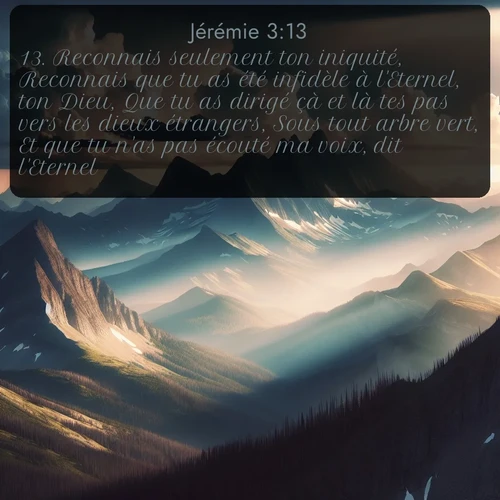 Segond Jérémie  ; image nature: image avec le verset biblique :Reconnais seulement ton iniquité, Reconnais que tu as été infidèle à l&#039;Eternel, ton Dieu, Que tu as dirigé çà et là tes pas vers les dieux étrangers, Sous tout arbre vert, Et que tu n&#039;as pas écouté ma voix, dit l&#039;Eternel. ;  ; 3:13