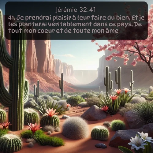 Segond Jérémie  ; image nature: image avec le verset biblique :Je prendrai plaisir à leur faire du bien, Et je les planterai véritablement dans ce pays, De tout mon coeur et de toute mon âme. ;  ; 32:41