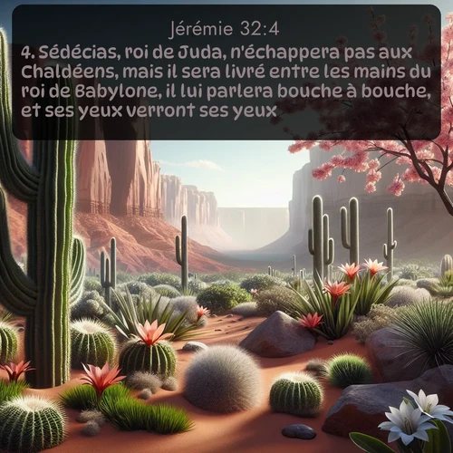 Segond Jérémie  ; image nature: image avec le verset biblique :Sédécias, roi de Juda, n&#039;échappera pas aux Chaldéens, mais il sera livré entre les mains du roi de Babylone, il lui parlera bouche à bouche, et ses yeux verront ses yeux; ;  ; 32:4