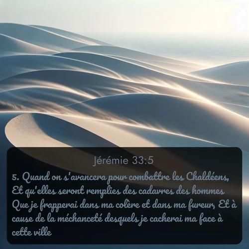 Segond Jérémie  ; image nature: image avec le verset biblique :Quand on s&#039;avancera pour combattre les Chaldéens, Et qu&#039;elles seront remplies des cadavres des hommes Que je frapperai dans ma colère et dans ma fureur, Et à cause de la méchanceté desquels je cacherai ma face à cette ville; ;  ; 33:5