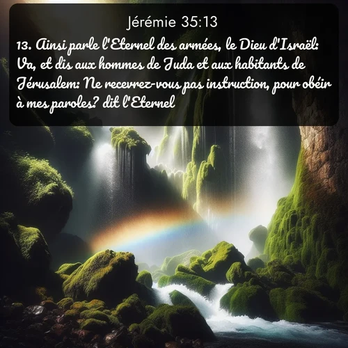 Segond Jérémie  ; image nature: image avec le verset biblique :Ainsi parle l&#039;Eternel des armées, le Dieu d&#039;Israël: Va, et dis aux hommes de Juda et aux habitants de Jérusalem: Ne recevrez-vous pas instruction, pour obéir à mes paroles? dit l&#039;Eternel. ;  ; 35:13