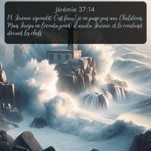 Segond Jérémie  ; image nature: image avec le verset biblique :Jérémie répondit: C&#039;est faux! je ne passe pas aux Chaldéens. Mais Jireija ne l&#039;écouta point; il arrêta Jérémie, et le conduisit devant les chefs. ;  ; 37:14