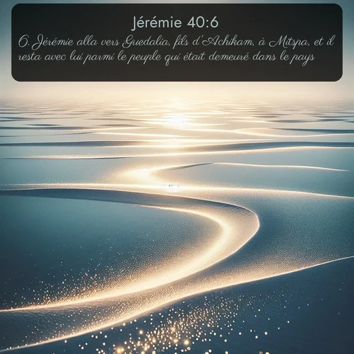 Segond Jérémie  ; image nature: image avec le verset biblique :Jérémie alla vers Guedalia, fils d&#039;Achikam, à Mitspa, et il resta avec lui parmi le peuple qui était demeuré dans le pays. ;  ; 40:6