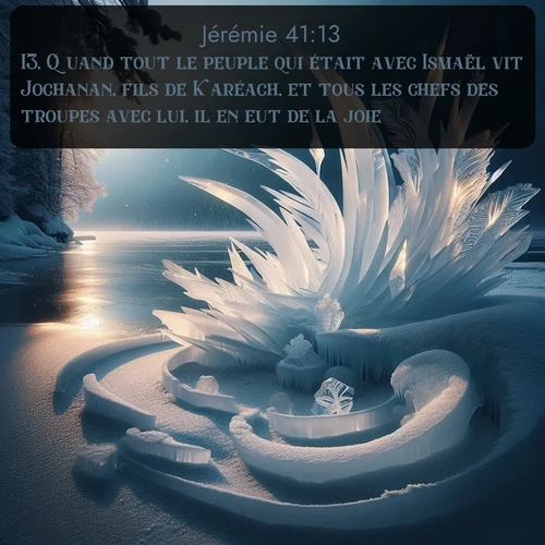 Segond Jérémie  ; image nature: image avec le verset biblique :Quand tout le peuple qui était avec Ismaël vit Jochanan, fils de Karéach, et tous les chefs des troupes avec lui, il en eut de la joie; ;  ; 41:13