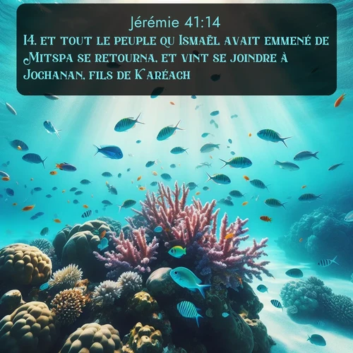 Segond Jérémie  ; image nature: image avec le verset biblique :et tout le peuple qu&#039;Ismaël avait emmené de Mitspa se retourna, et vint se joindre à Jochanan, fils de Karéach. ;  ; 41:14