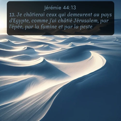 Segond Jérémie  ; image nature: image avec le verset biblique :Je châtierai ceux qui demeurent au pays d&#039;Egypte, comme j&#039;ai châtié Jérusalem, par l&#039;épée, par la famine et par la peste. ;  ; 44:13