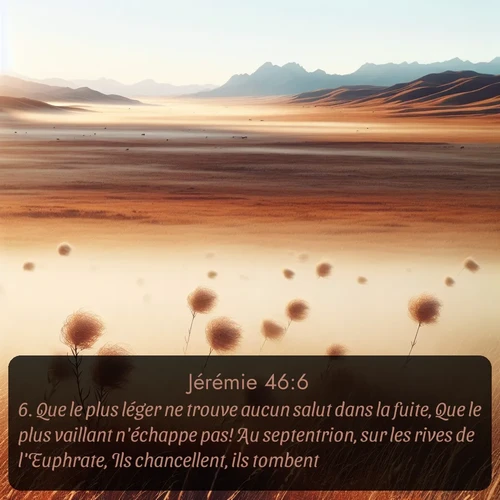 Segond Jérémie  ; image nature: image avec le verset biblique :Que le plus léger ne trouve aucun salut dans la fuite, Que le plus vaillant n&#039;échappe pas! Au septentrion, sur les rives de l&#039;Euphrate, Ils chancellent, ils tombent. ;  ; 46:6