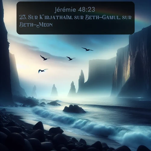 Segond Jérémie  ; image nature: image avec le verset biblique :Sur Kirjathaïm, sur Beth-Gamul, sur Beth-Meon, ;  ; 48:23