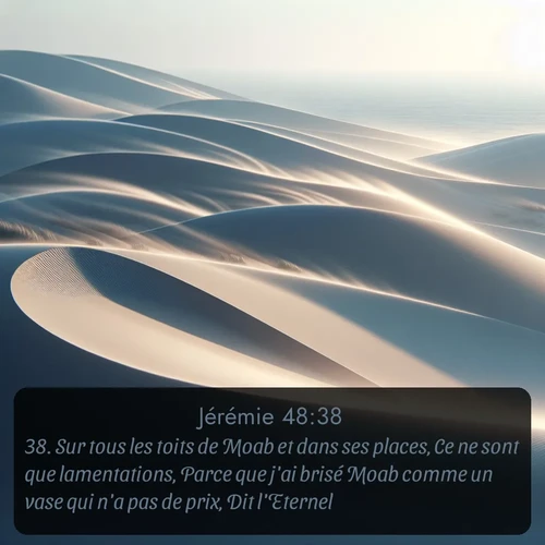 Segond Jérémie  ; image nature: image avec le verset biblique :Sur tous les toits de Moab et dans ses places, Ce ne sont que lamentations, Parce que j&#039;ai brisé Moab comme un vase qui n&#039;a pas de prix, Dit l&#039;Eternel. ;  ; 48:38