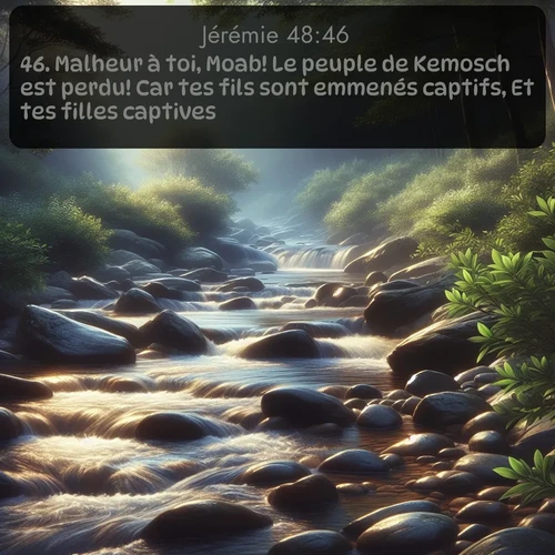 Segond Jérémie  ; image nature: image avec le verset biblique :Malheur à toi, Moab! Le peuple de Kemosch est perdu! Car tes fils sont emmenés captifs, Et tes filles captives. ;  ; 48:46