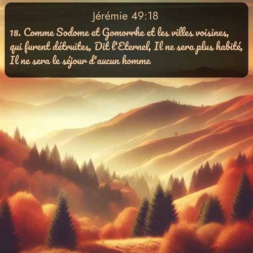 Segond Jérémie  ; image nature: image avec le verset biblique :Comme Sodome et Gomorrhe et les villes voisines, qui furent détruites, Dit l&#039;Eternel, Il ne sera plus habité, Il ne sera le séjour d&#039;aucun homme... ;  ; 49:18