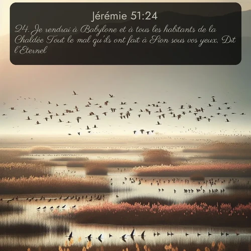 Segond Jérémie  ; image nature: image avec le verset biblique :Je rendrai à Babylone et à tous les habitants de la Chaldée Tout le mal qu&#039;ils ont fait à Sion sous vos yeux, Dit l&#039;Eternel. ;  ; 51:24