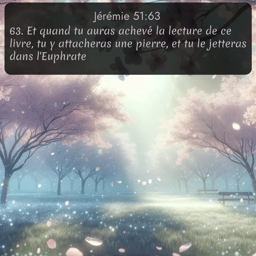 Segond Jérémie  ; image nature: image avec le verset biblique :Et quand tu auras achevé la lecture de ce livre, tu y attacheras une pierre, et tu le jetteras dans l&#039;Euphrate, ;  ; 51:63