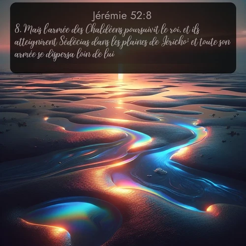 Segond Jérémie  ; image nature: image avec le verset biblique :Mais l&#039;armée des Chaldéens poursuivit le roi, et ils atteignirent Sédécias dans les plaines de Jéricho; et toute son armée se dispersa loin de lui. ;  ; 52:8