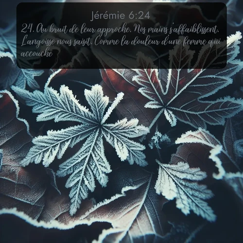 Segond Jérémie  ; image nature: image avec le verset biblique :Au bruit de leur approche, Nos mains s&#039;affaiblissent, L&#039;angoisse nous saisit, Comme la douleur d&#039;une femme qui accouche. ;  ; 6:24