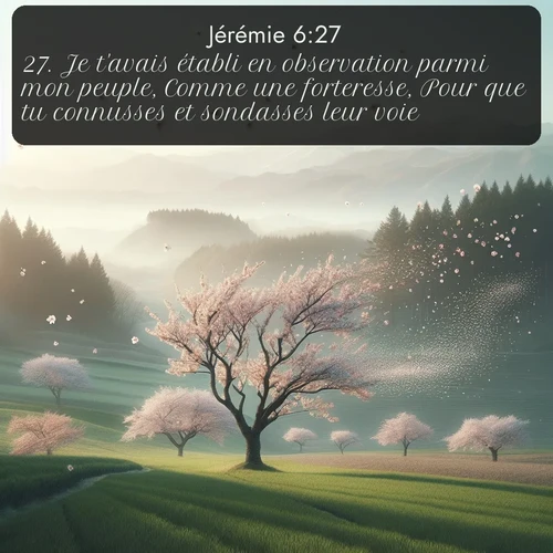 Segond Jérémie  ; image nature: image avec le verset biblique :Je t&#039;avais établi en observation parmi mon peuple, Comme une forteresse, Pour que tu connusses et sondasses leur voie. ;  ; 6:27