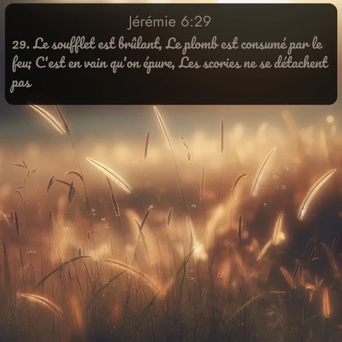 Segond Jérémie  ; image nature: image avec le verset biblique :Le soufflet est brûlant, Le plomb est consumé par le feu; C&#039;est en vain qu&#039;on épure, Les scories ne se détachent pas. ;  ; 6:29