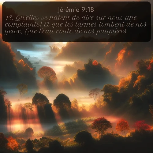 Segond Jérémie  ; image nature: image avec le verset biblique :Qu&#039;elles se hâtent de dire sur nous une complainte! Et que les larmes tombent de nos yeux, Que l&#039;eau coule de nos paupières! ;  ; 9:18