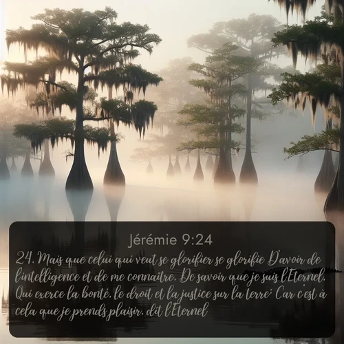 Segond Jérémie  ; image nature: image avec le verset biblique :Mais que celui qui veut se glorifier se glorifie D&#039;avoir de l&#039;intelligence et de me connaître, De savoir que je suis l&#039;Eternel, Qui exerce la bonté, le droit et la justice sur la terre; Car c&#039;est à cela que je prends plaisir, dit l&#039;Eternel. ;  ; 9:24