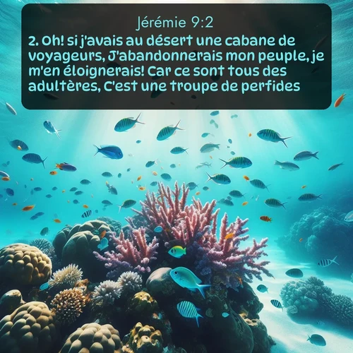 Segond Jérémie  ; image nature: image avec le verset biblique :Oh! si j&#039;avais au désert une cabane de voyageurs, J&#039;abandonnerais mon peuple, je m&#039;en éloignerais! Car ce sont tous des adultères, C&#039;est une troupe de perfides. ;  ; 9:2