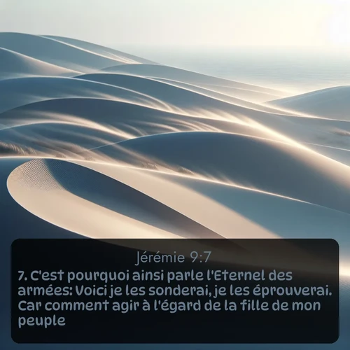 Segond Jérémie  ; image nature: image avec le verset biblique :C&#039;est pourquoi ainsi parle l&#039;Eternel des armées: Voici je les sonderai, je les éprouverai. Car comment agir à l&#039;égard de la fille de mon peuple? ;  ; 9:7