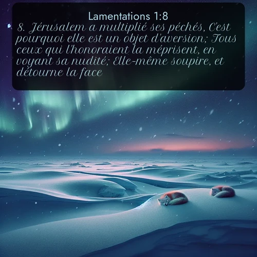 Segond Lamentations  ; image nature: image avec le verset biblique :Jérusalem a multiplié ses péchés, C&#039;est pourquoi elle est un objet d&#039;aversion; Tous ceux qui l&#039;honoraient la méprisent, en voyant sa nudité; Elle-même soupire, et détourne la face. ;  ; 1:8