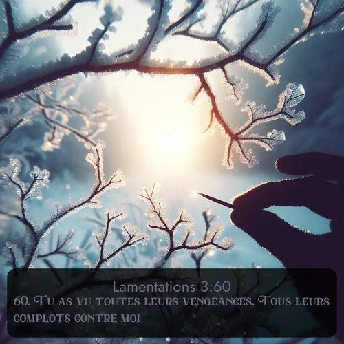 Segond Lamentations  ; image nature: image avec le verset biblique :Tu as vu toutes leurs vengeances, Tous leurs complots contre moi. ;  ; 3:60