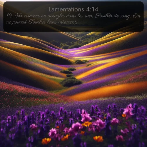 Segond Lamentations  ; image nature: image avec le verset biblique :Ils erraient en aveugles dans les rues, Souillés de sang; On ne pouvait Toucher leurs vêtements. ;  ; 4:14