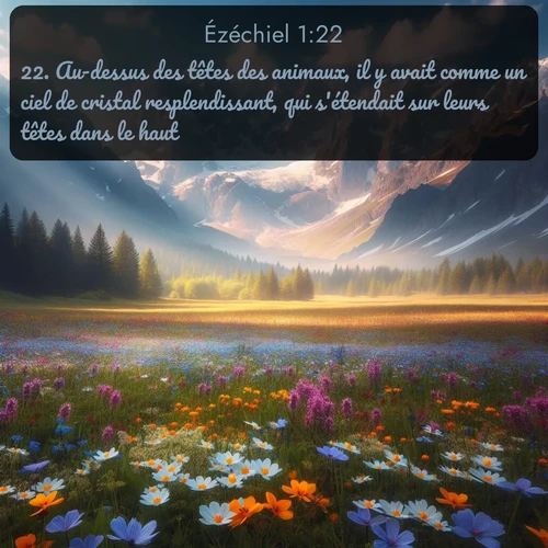 Segond Ézéchiel  ; image nature: image avec le verset biblique :Au-dessus des têtes des animaux, il y avait comme un ciel de cristal resplendissant, qui s&#039;étendait sur leurs têtes dans le haut. ;  ; 1:22