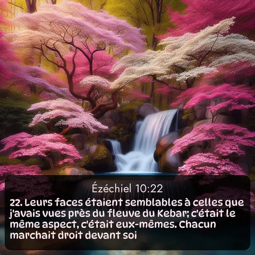 Segond Ézéchiel  ; image nature: image avec le verset biblique :Leurs faces étaient semblables à celles que j&#039;avais vues près du fleuve du Kebar; c&#039;était le même aspect, c&#039;était eux-mêmes. Chacun marchait droit devant soi. ;  ; 10:22