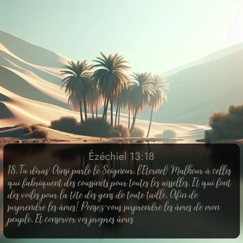 Segond Ézéchiel  ; image nature: image avec le verset biblique :Tu diras: Ainsi parle le Seigneur, l&#039;Eternel: Malheur à celles qui fabriquent des coussinets pour toutes les aisselles, Et qui font des voiles pour la tête des gens de toute taille, Afin de surprendre les âmes! Pensez-vous surprendre les âmes de mon peuple, Et conserver vos propres âmes? ;  ; 13:18