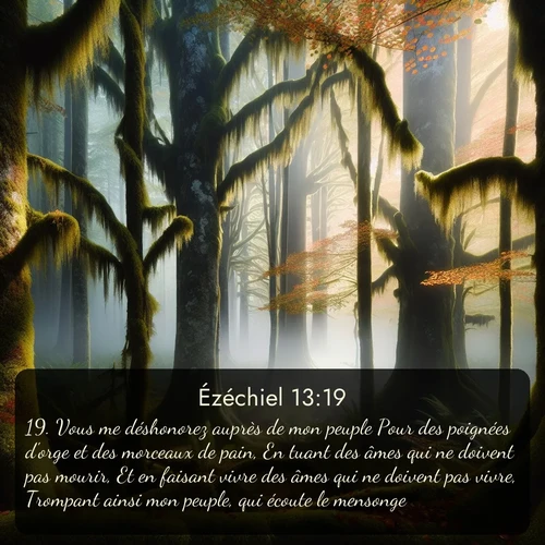 Segond Ézéchiel  ; image nature: image avec le verset biblique :Vous me déshonorez auprès de mon peuple Pour des poignées d&#039;orge et des morceaux de pain, En tuant des âmes qui ne doivent pas mourir, Et en faisant vivre des âmes qui ne doivent pas vivre, Trompant ainsi mon peuple, qui écoute le mensonge. ;  ; 13:19